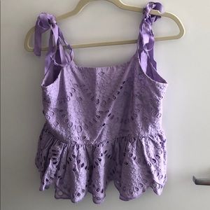 Lavender J.Crew Tie-Shoulder Eyelet top